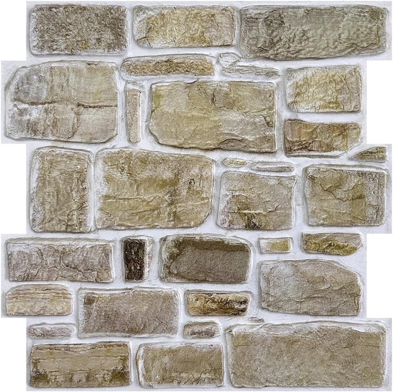 Commomy 10 Pcs Faux Stone 3D Wall Panels Peel and Stick - 11.8" x 11.8" Stone Panels for Wall 3D Brick Wallpaper Peel and Stick Self-Adhesive Tiles for Kitchen, Bedroom, Living Room, TV Background, RV - Image 1